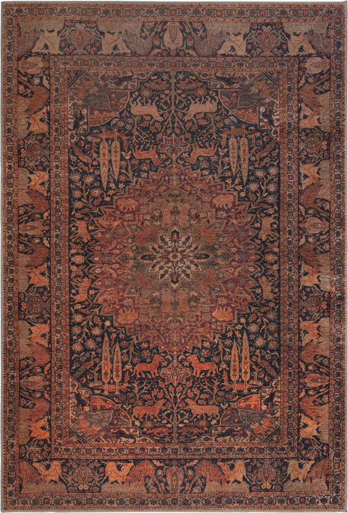 Waschbarer Teppich Medallion Muster, Orientalisch, Wohnzimmer schmutzabweisend Rot Rechteckig 115x170 | 100% Polyester, Rücken aus 100% Mischfaser...