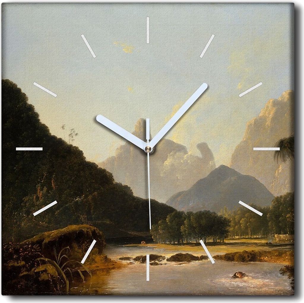 Coloray Uhr auf Leinwand 30x30 cm Wand Uhr Dekoration Wohnzimmer Segeltuch weiße Zeiger -Gipfel der Berge Landschaft