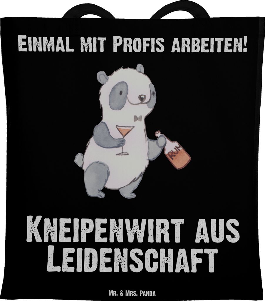 Mr. & Mrs. Panda Tote Bag Kneipenwirt Leidenschaft - Schwarz - Geschenk, Schultasche, Tasche, Laptoptasche, Stoffbeutel, Gaststätte, Kneipe, Bar, ...