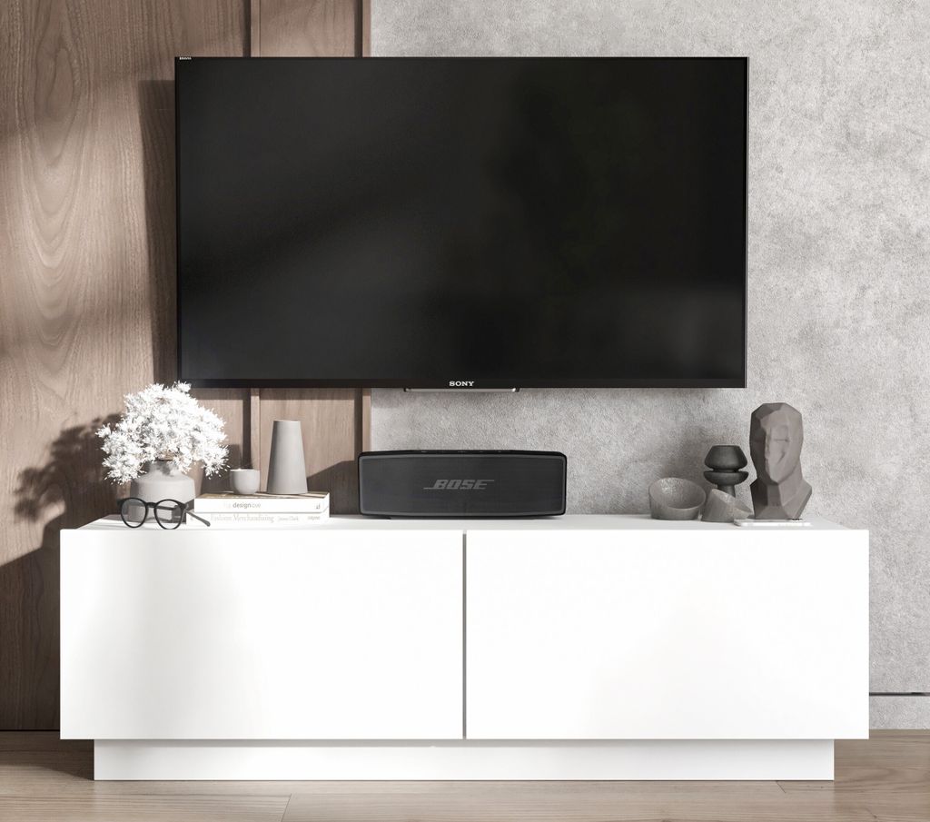 Loft TV-Schrank TV-Lowboard Enjoy Zweitürig Modern Lindner Möbel 120cm x 37cm x 35cm, Farbe: Weiß matt