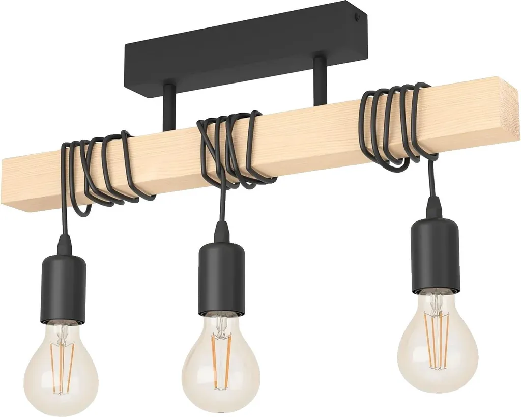 Suspension 3 sources lumineuses en métal noir mat, style usine ancienne