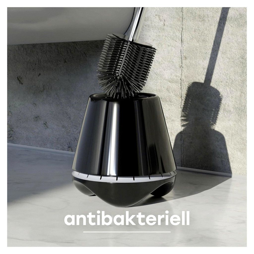 Innovative Toilettenbürste aus Silikon – Klobürste mit Halter – WC-Bürsten Set – Antibakterieller Halter in schwarz-grau – rund