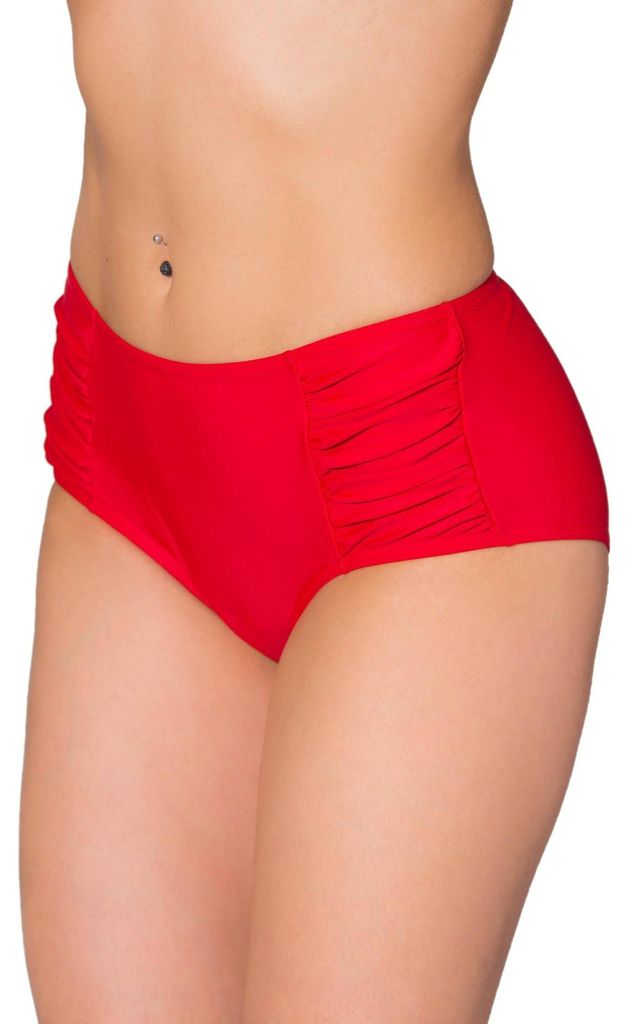 Aquarti Damen Bikinihose Hotpants mit seitlichen Raffungen, Farbe: Rot, Größe: 36