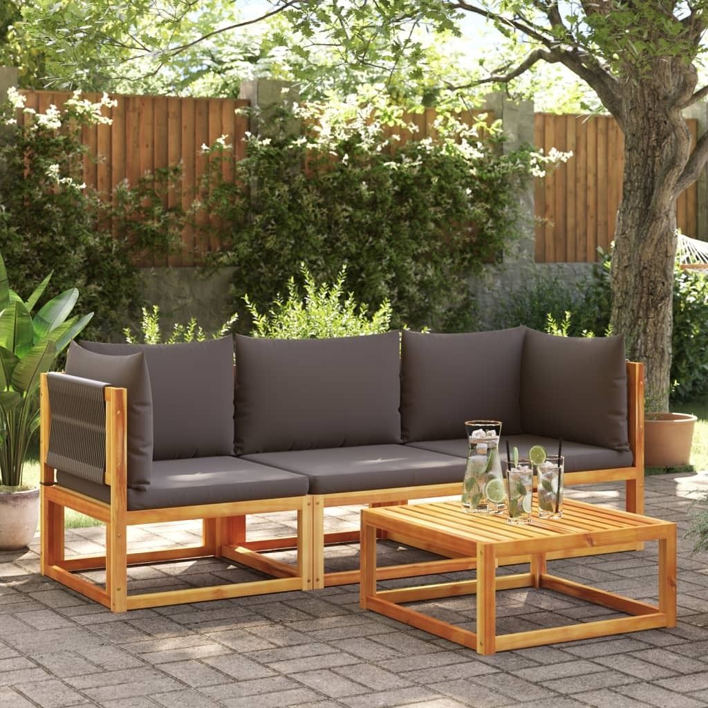 "im Angebot" 3-tlg. Gartensofa-Set - Terrassen-Sofa - mit Kissen Holz Akazie & Seil - Gartensofas CC10925