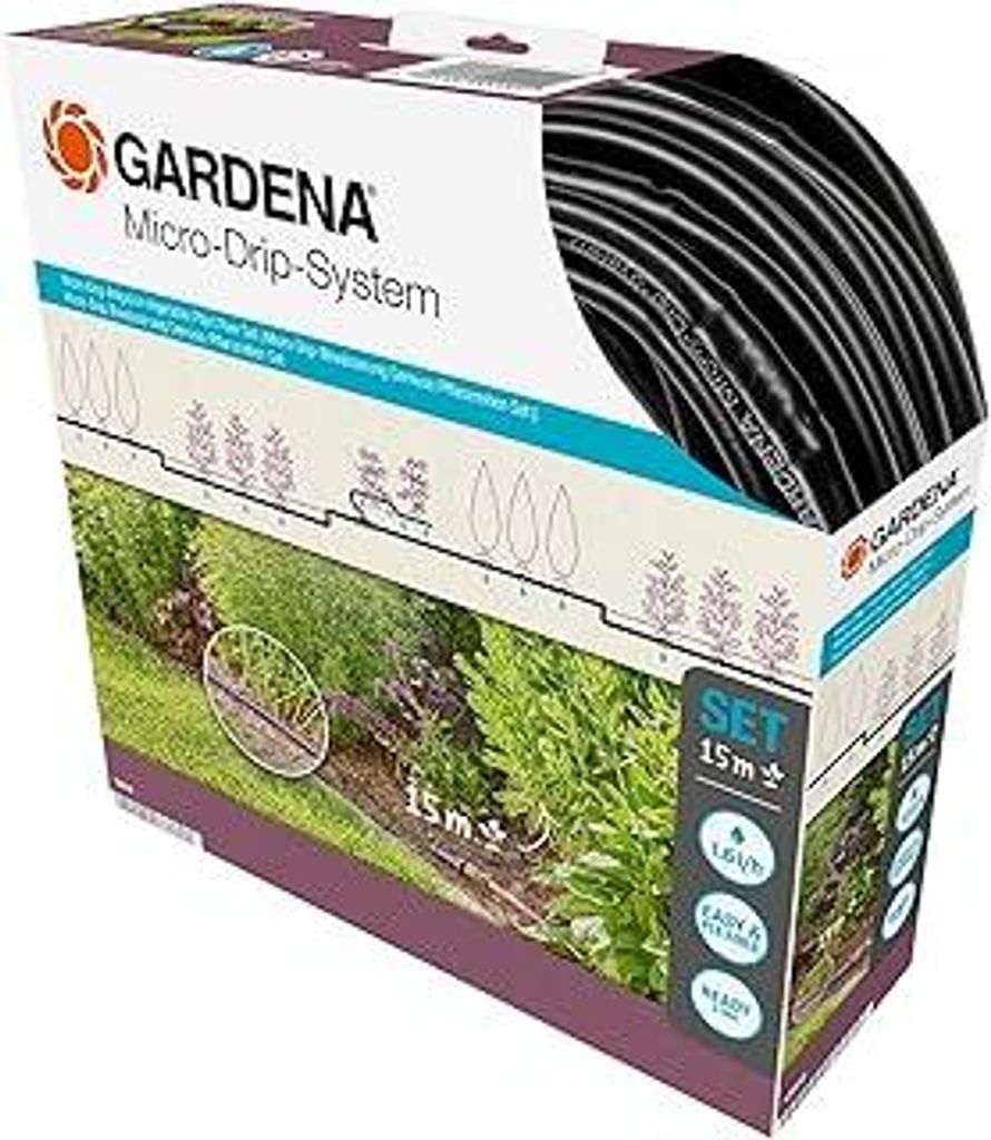 Gardena Start Set Pflanzreihen S: Micro-Drip-Gartenbewässerungssystem zur schonenden, wassersparenden Bewässerung von Reihenpflanzungen (13010-20)
