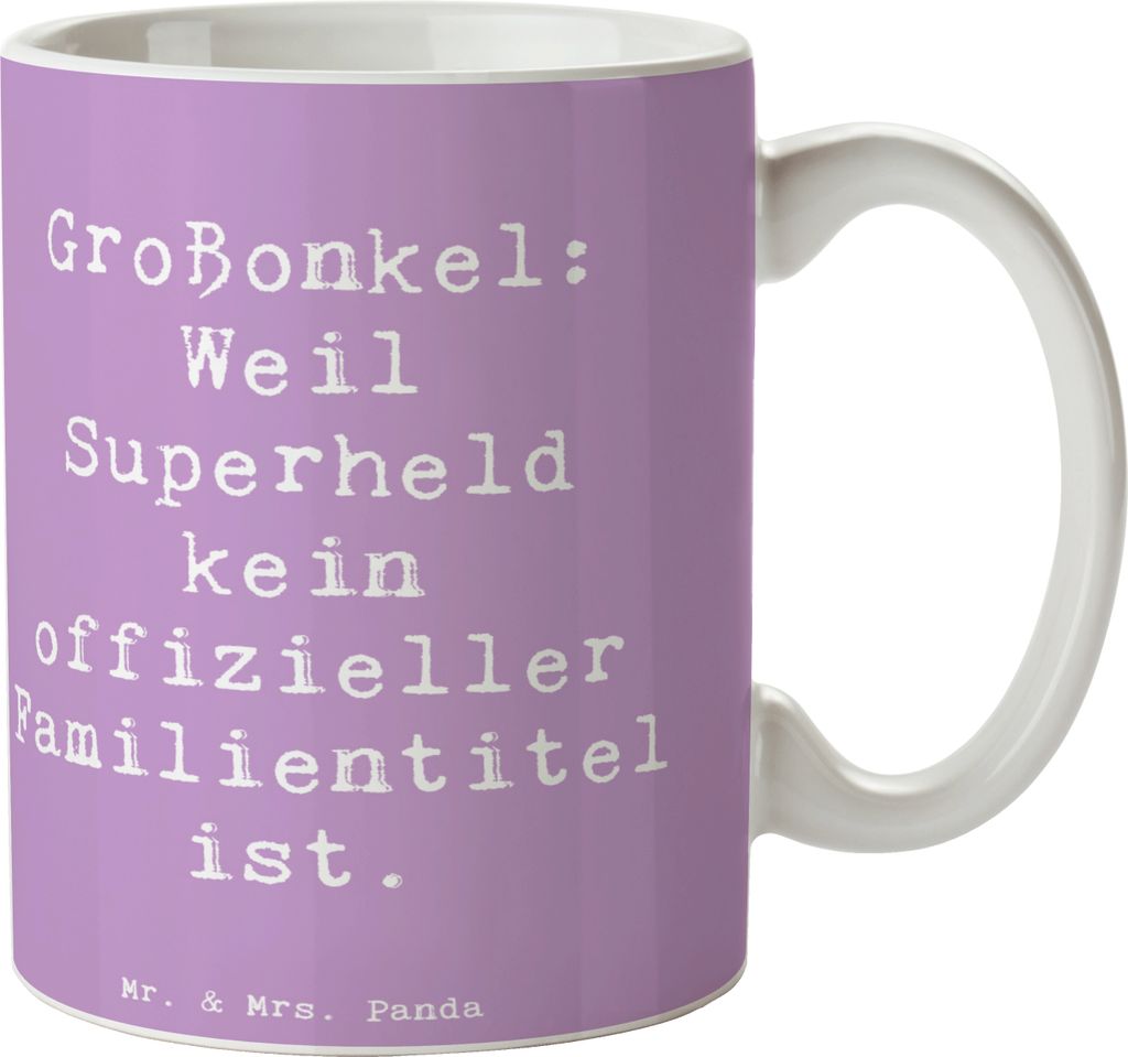 Mr. & Mrs. Panda Tasse Spruch Großonkel Superheld - Lavendeltraum - Geschenk, Heldentaten, Verwandtschaftsbeziehung, Kaffeetasse, Teebecher, Teeta...