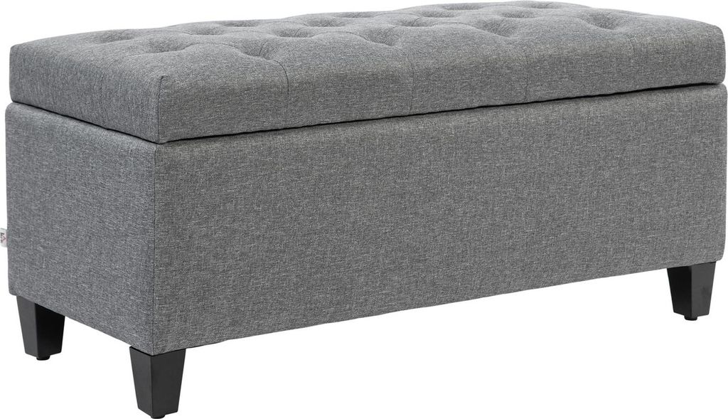 Sitzbank Polsterbank mit Stauraum Truhenbank Flur Schlafzimmer Wohnzimmer leinenartiges Polyester Gummiholz Hellgrau 100 x 40 x 44 cm