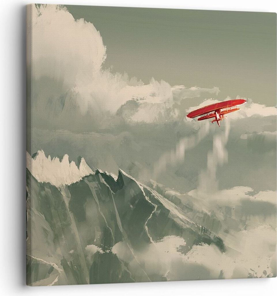 Bild auf Leinwand - Leinwandbild - Einteilig - Rot Flugzeug Berge - 30x30cm - Wand Bild - Wanddeko - Wandbilder - Leinwanddruck - Bilder - Wanddeko...