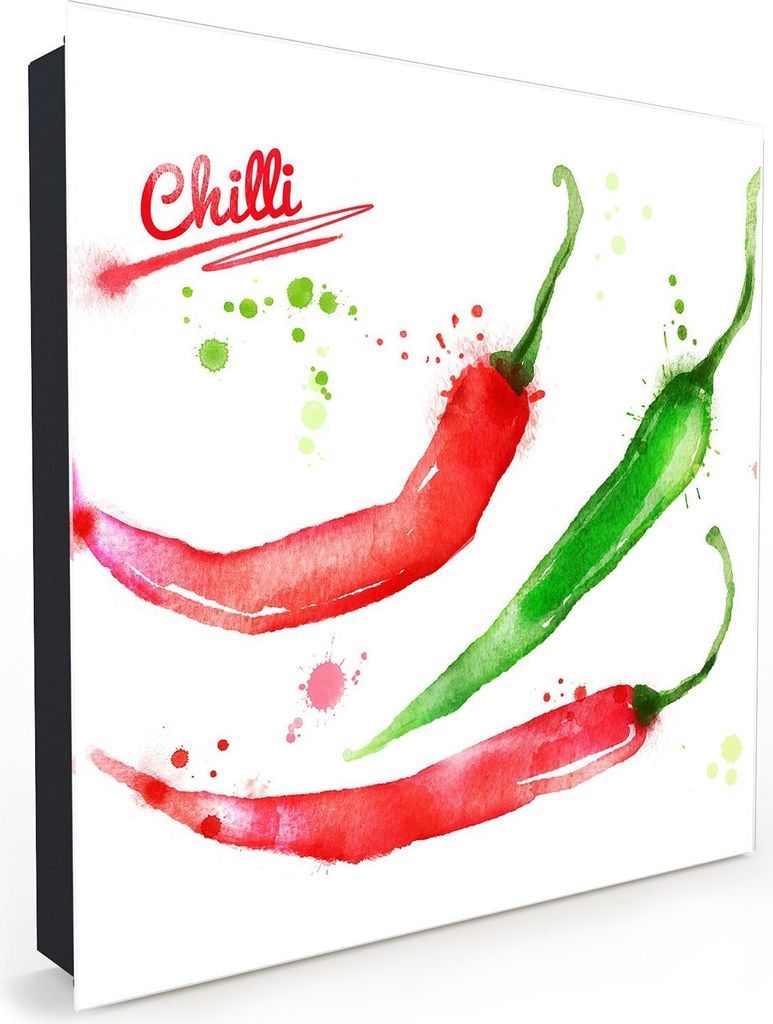 Nachbildung-Schlüsselkasten, Magnetpinnwand und Memoboard mit Glasfront Motiv Aquarell mit Chilis