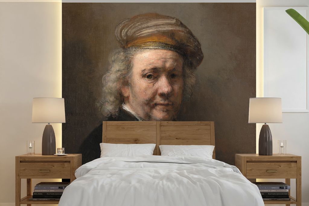 MuchoWow Fototapete für Wohnzimmer oder Schlafzimmer Wandtapete Vinyl Motivtapete Selbstbildnis - Gemälde von Rembrandt van Rijn - 300x300 cm -...