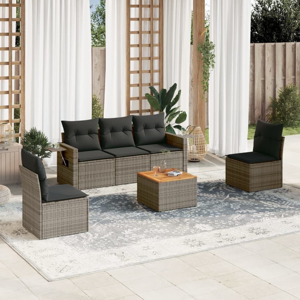Maison Exclusive - 6-tlg. Garten-Sofagarnitur mit Kissen Grau Poly Rattan