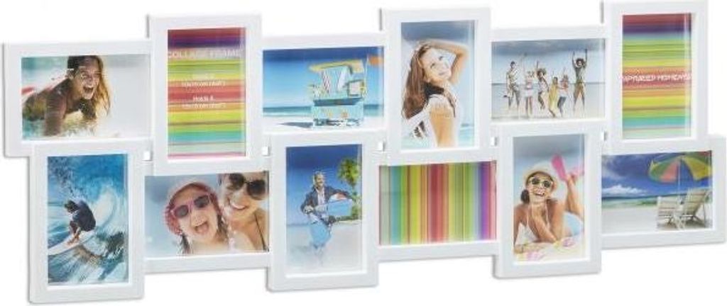Collagerahmen für 12 Fotos, robuster Kunststoff, Hoch- & Querformat