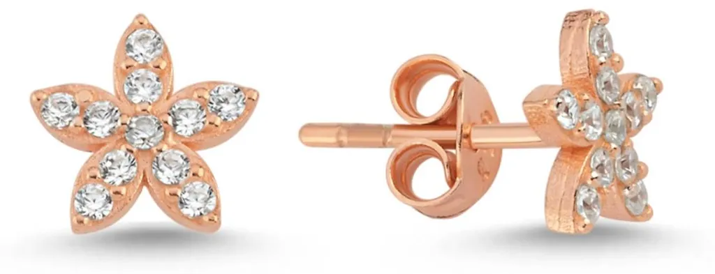 Boucles d'oreilles fleurs or rose argent 925 pour mariage et fête