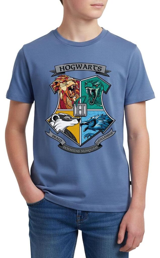 Spreadshirt Harry Potter Hogwarts Logo Tiere Der Häuser Teenager Premium T-Shirt, 158/164 (12 Jahre), Taubenblau