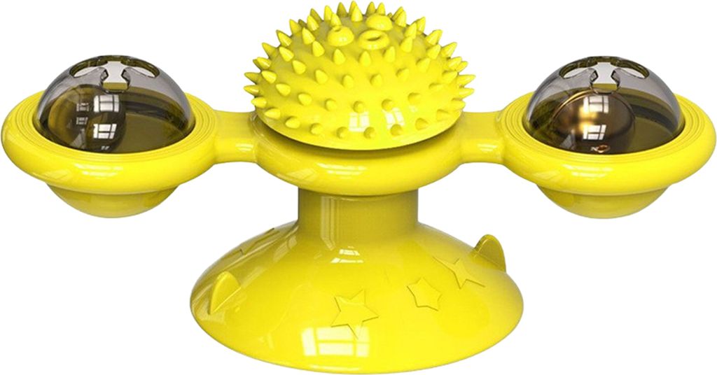 Windmühlen-Katzenspielzeug, interaktives Spinner-Haustierspielzeug mit Katzenminze und LED-Licht, Katzengesichtsmassagebürste mit Saugnapf für H...