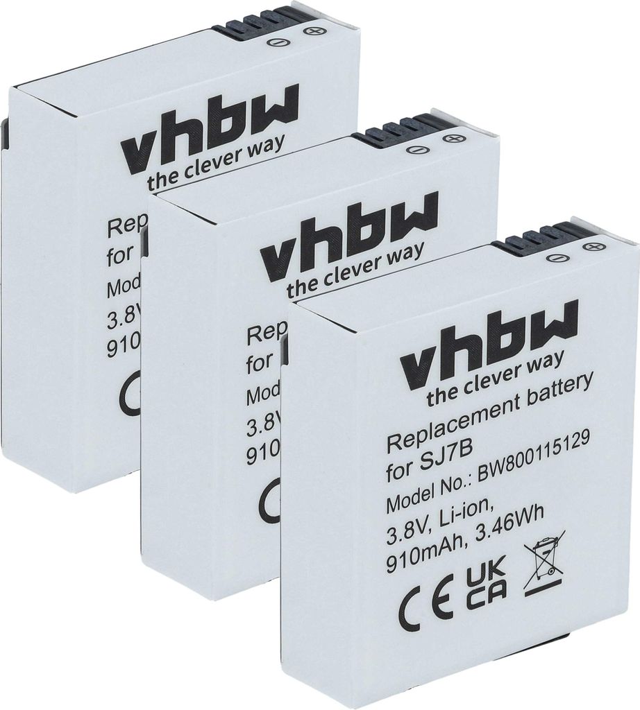 vhbw 3x Akku Ersatz für SJCam SJ7B für Videokamera Camcorder (910 mAh, 3,8 V, Li-Ion)
