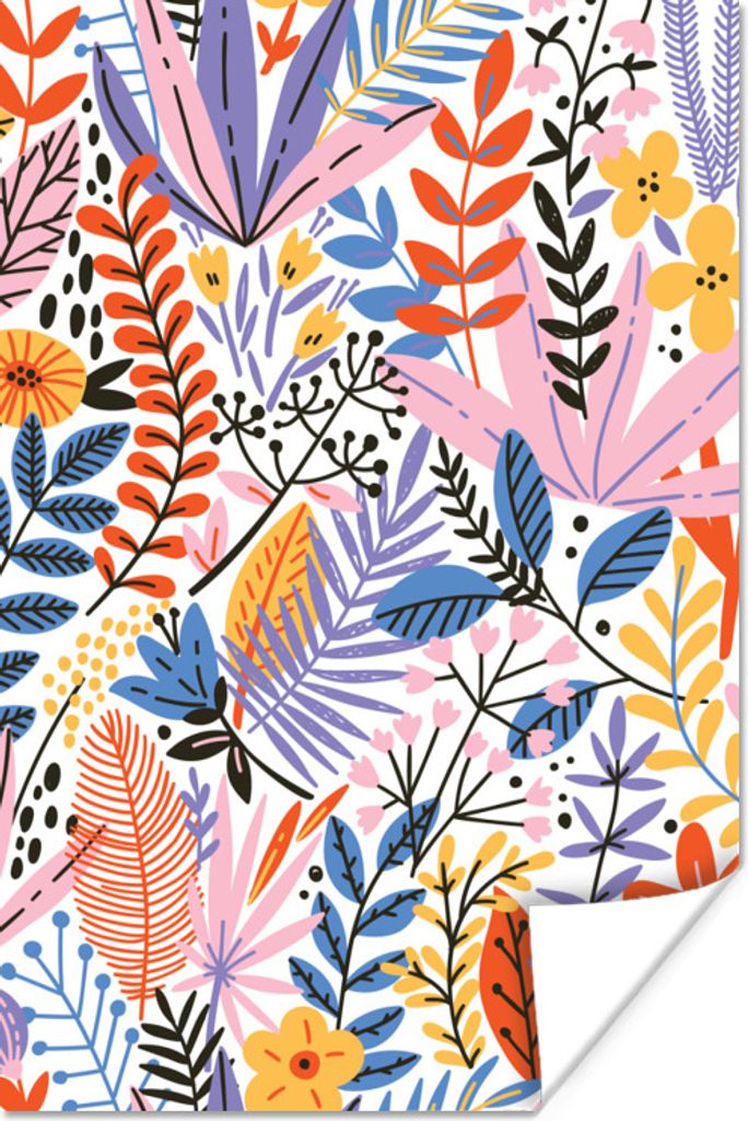 MuchoWow Poster Sommer - Pflanzen - Blätter - Muster 120x180 cm - Kunstposter