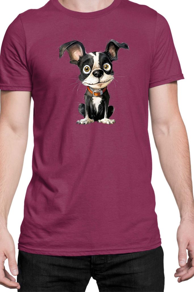 Herren T-Shirt Funny Dogs Breeds Boston Terrier Dog Breed 010, Man M / Burgundy
