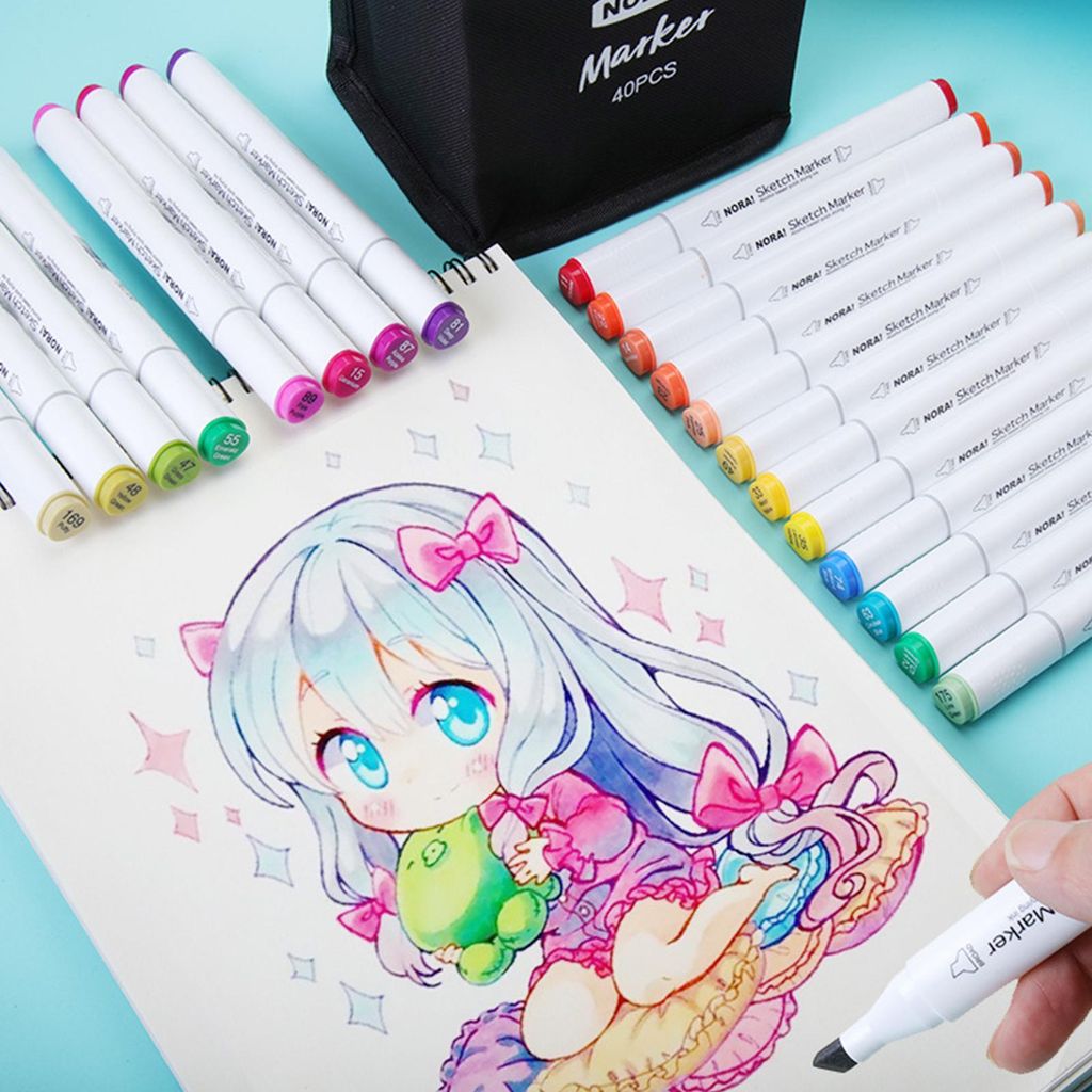Alkoholmarker-Set mit 60 Farben, Farbstifte mit doppelter Spitze, feine Kunstspitze, verpackt in einem Stoffbeutel für Kinder und Erwachsene zum A...