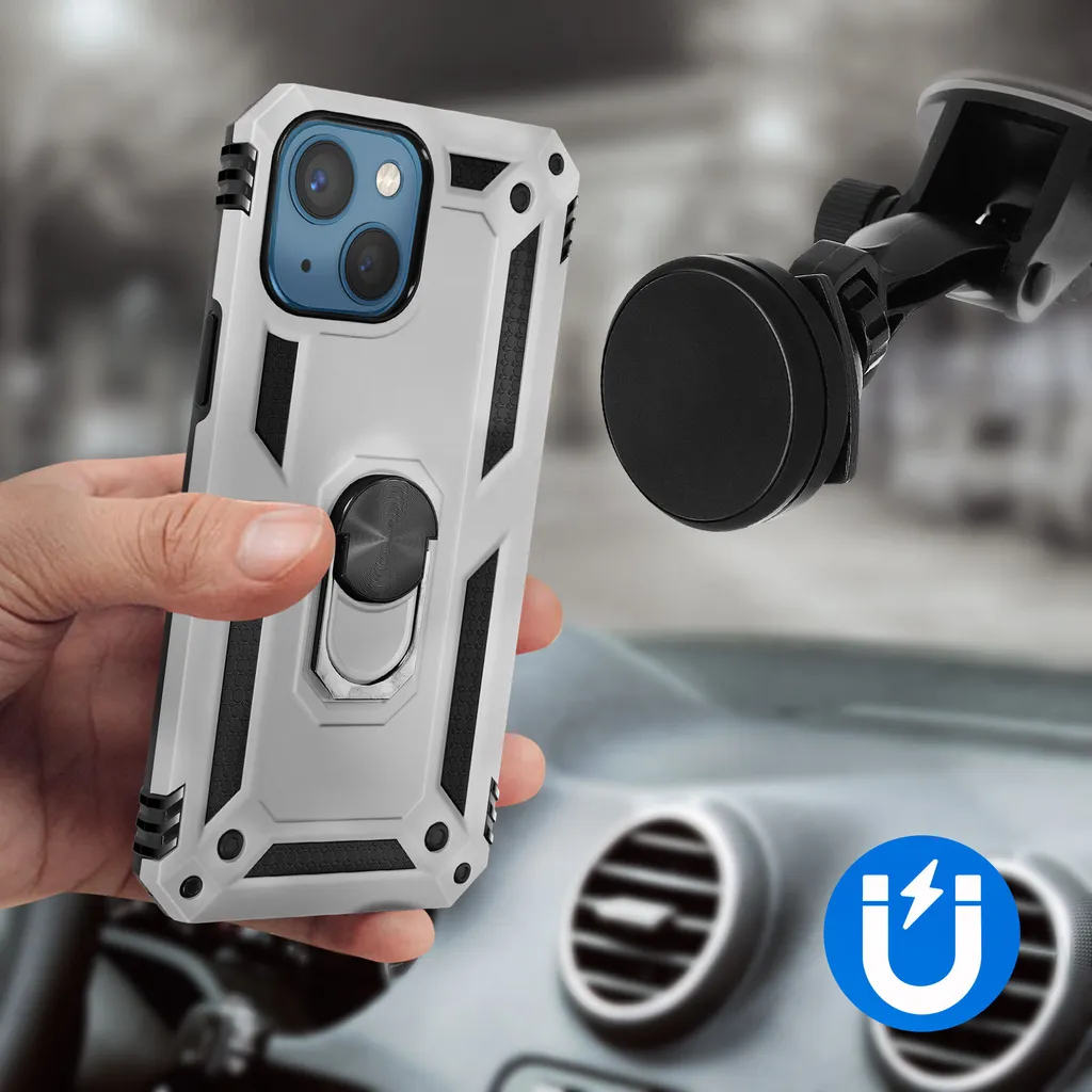 Custodia iPhone 13 Mini Argento con Ring Holder: Eleganza Protettiva - 5