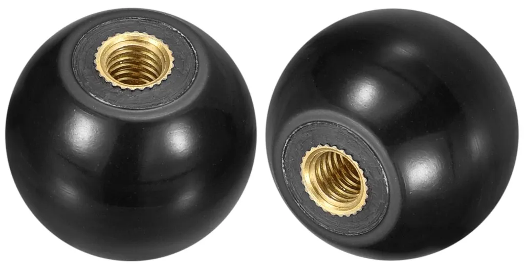 Bouton à bille fileté M6 en thermodurcissable noir avec insert cuivre