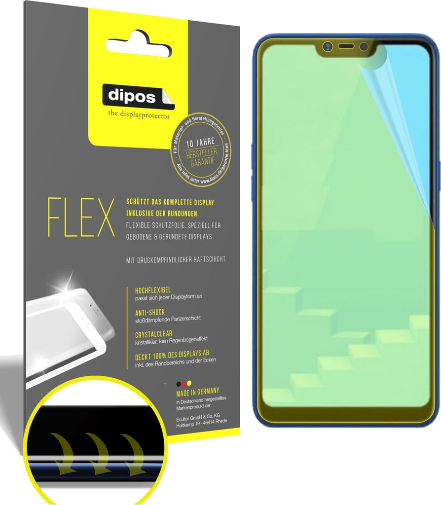 2x Schutzfolie für Oppo Realme C1 (2019) Folie, 100% Displayabdeckung, dipos Flex