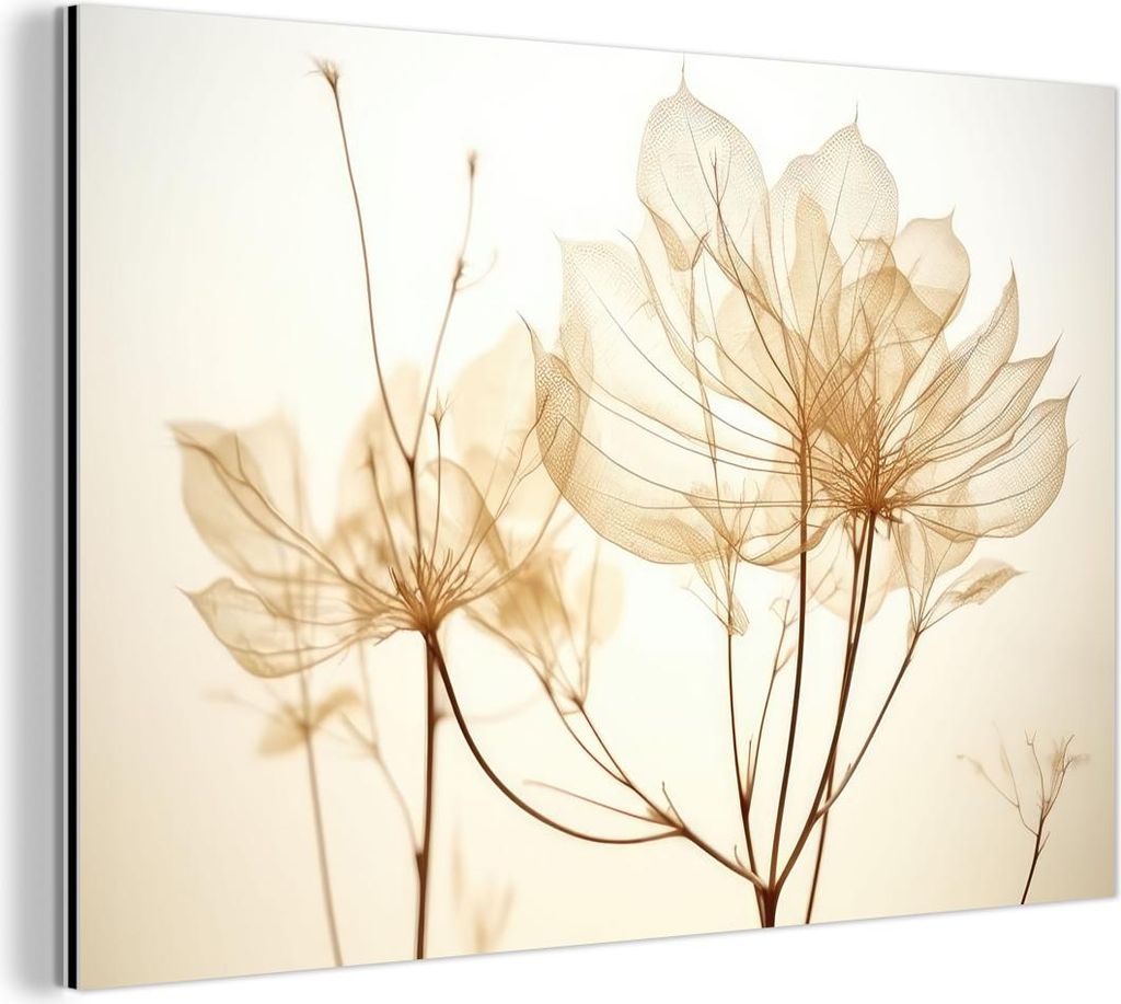 MuchoWow Wanddekoration Metall Metallbild Wandkunst 60x40 cm Getrocknete Blumen - Beige - Pflanzen - Weiß MuchoWow Aluminium Gemälde - Gemälder
