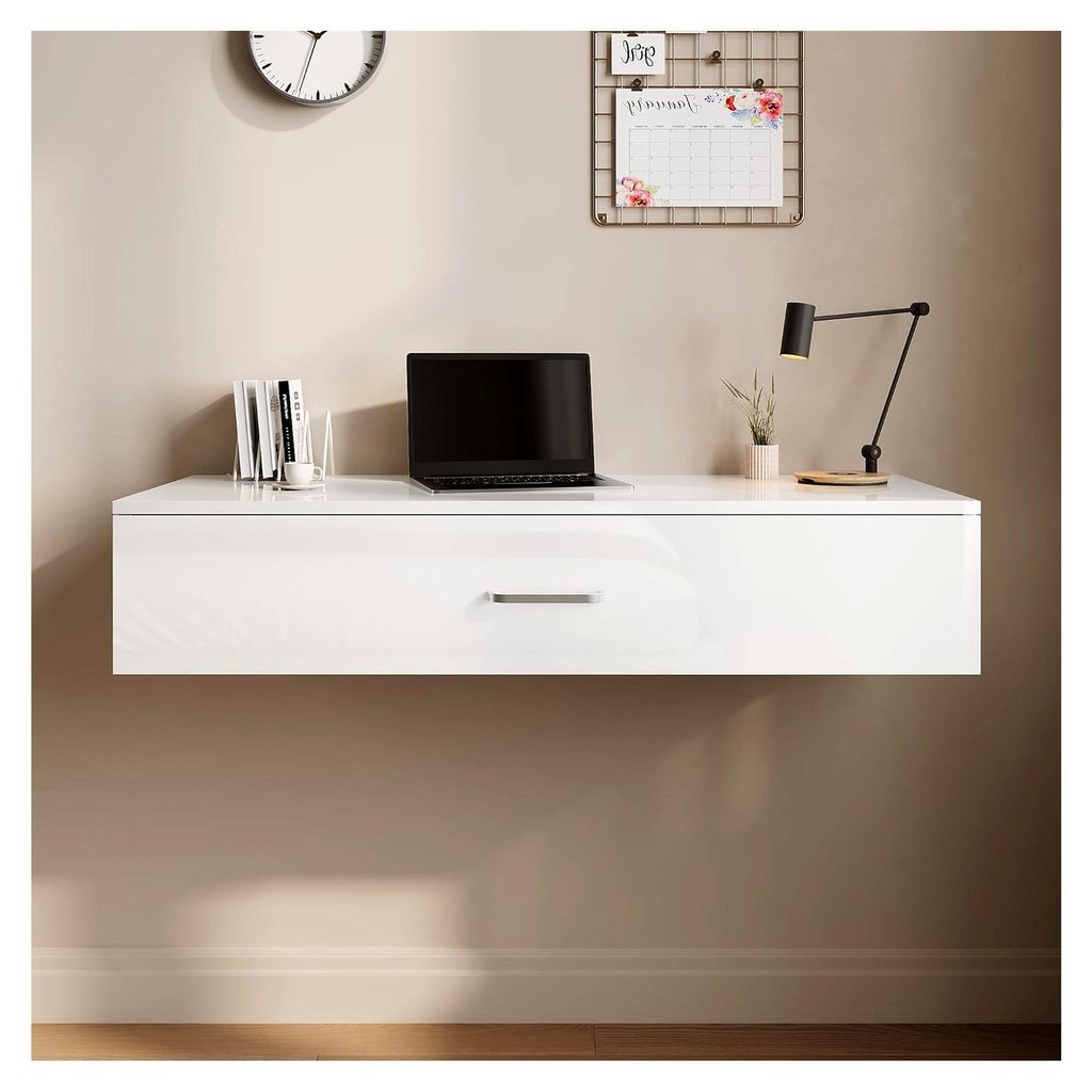 Schreibtisch, Computertisch, Bürotisch, hängend mit Schublade, moderner Nachttisch mit Stauraum, Arbeitstisch, Kinderschreibtisch, Weiß, 100x36....