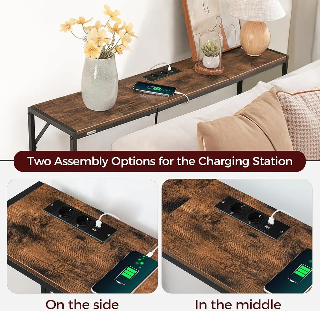 Table d'appoint fine bicolore en bois rustique et cadre acier stable - 7