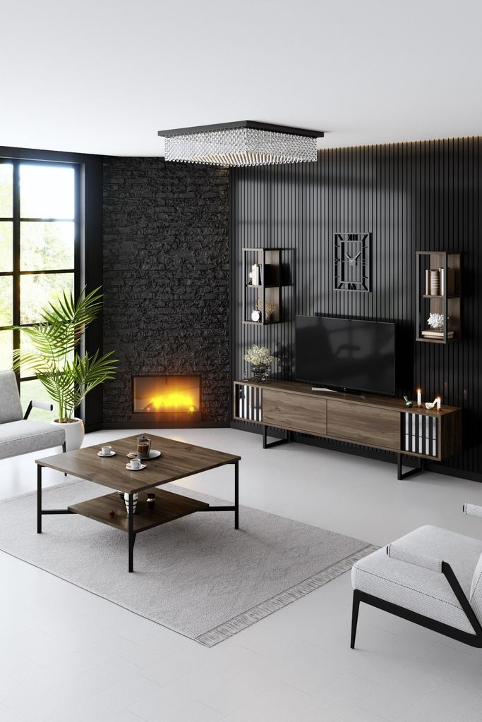 Skye Decor, Chrome Line Set - Walnut, Black, Wohnzimmer, Produktbild 