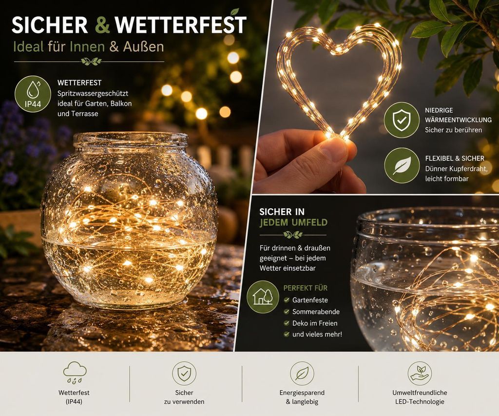 20 Stück Mini LED Lichterkette mit Batterie, 2m