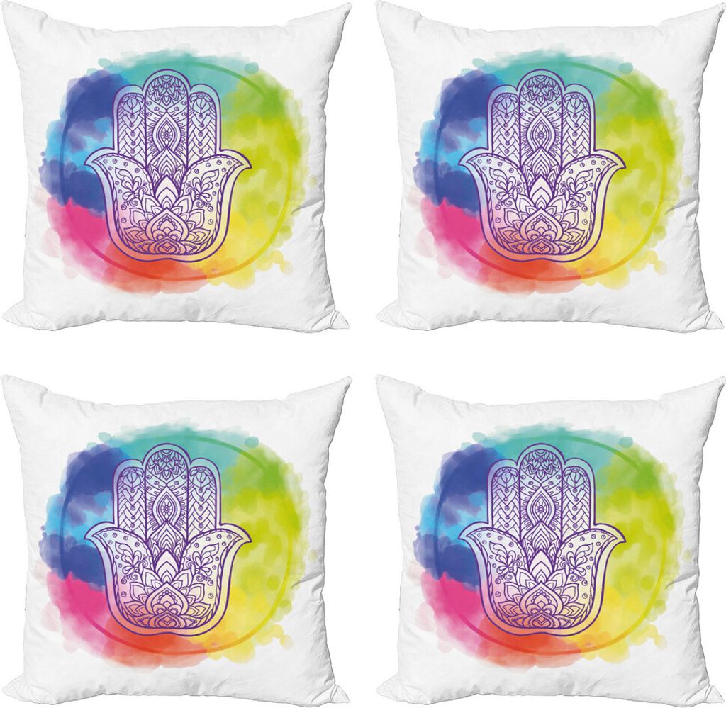 ABAKUHAUS Hamsa Kissenbezug Set (4 Stück), Dreamy Esoteric Charm, Moderner Doppelseitiger Digitaldruck, 50 cm x 50 cm, Mehrfarbig