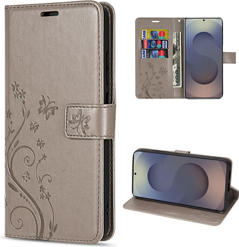 Hülle für Samsung Galaxy S25 Ultra Handyhülle Handy Tasche Wallet Case Flip Cover in Grau