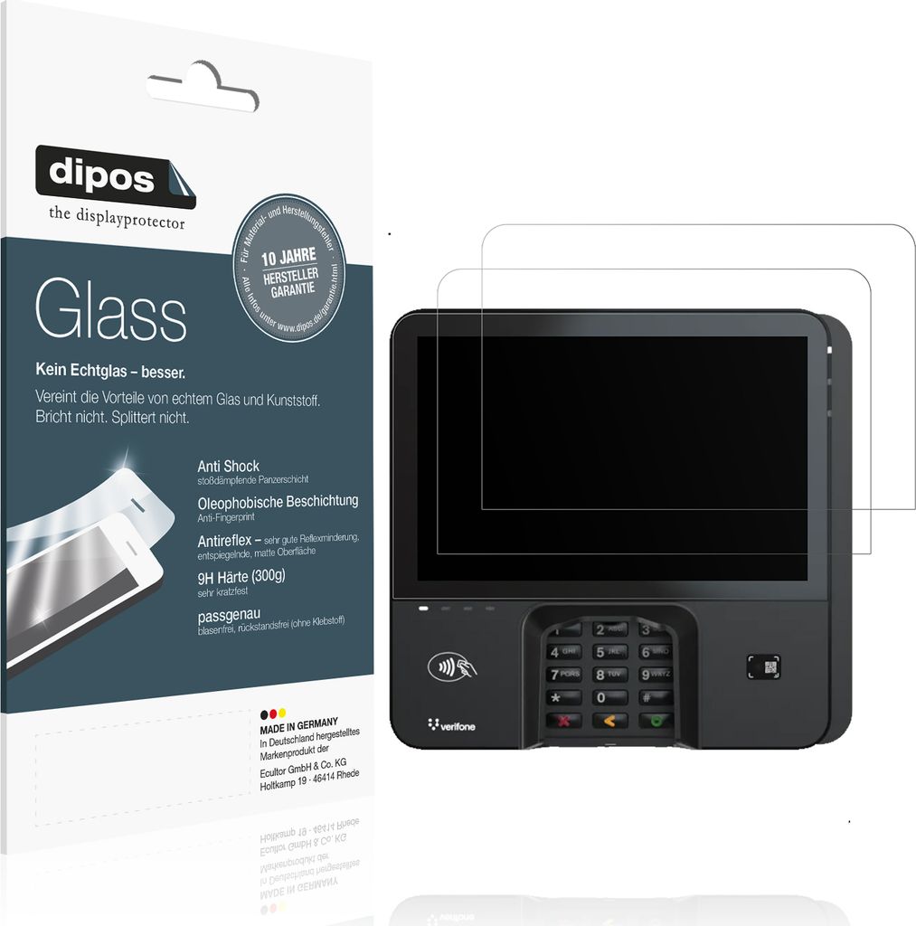 2x Schutzfolie für Verifone M450 matt - Anti-Shock 9H Folie dipos Glass Kunststoffglas