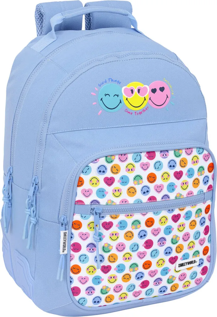 Sac à dos collège Smiley Joyful bleu multicolore pour la rentrée