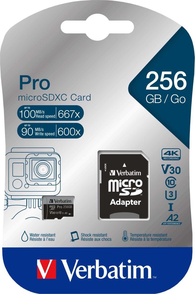 Verbatim Karta Microsd 256Gb + Adapterpro U3 Czarny/Noir Image du produit 