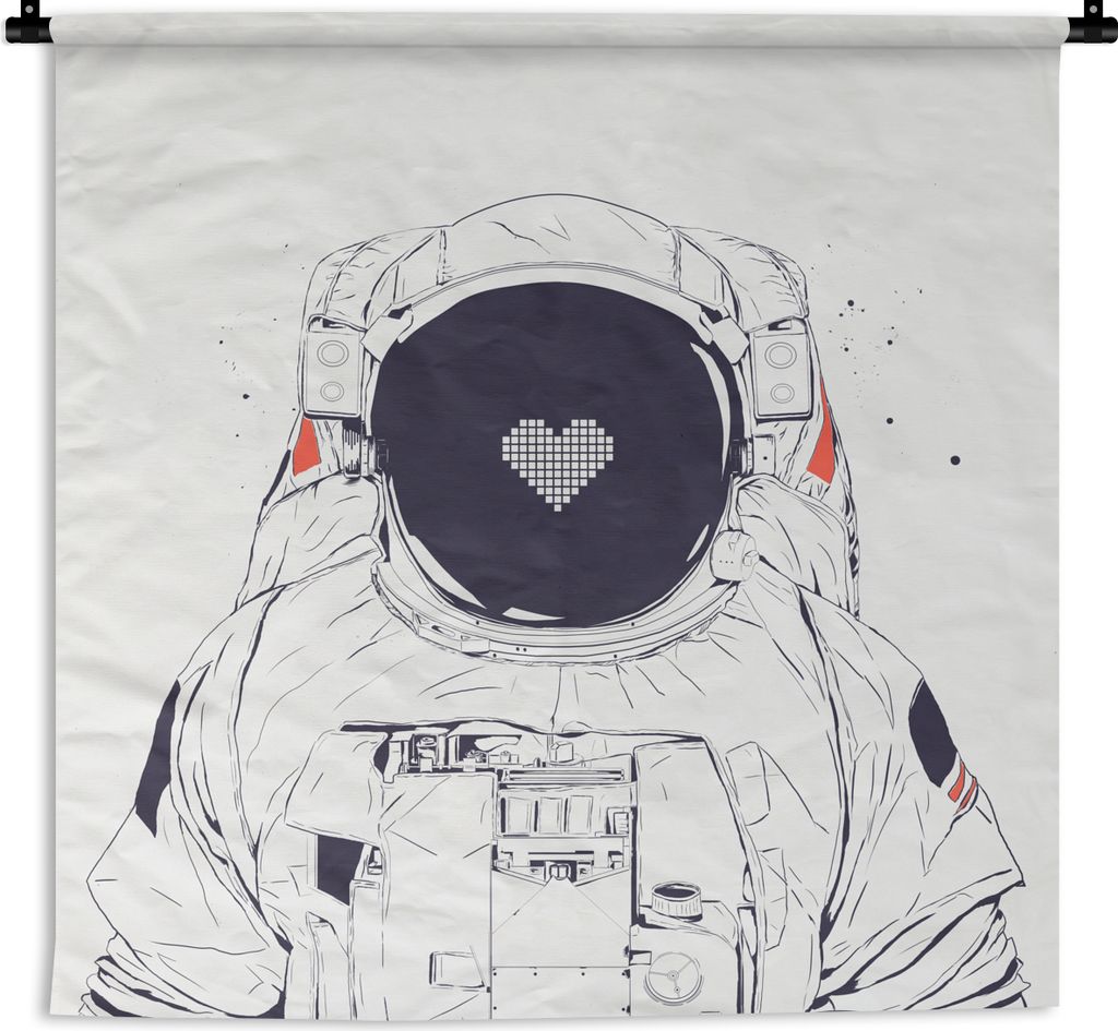 MuchoWow Wandteppich Wandbehang Astronaut - Herz - Weltraum - Liebe 60x60 cm Tapisserie Dekoration Wandtuch - Dekorationen - Wand Decke