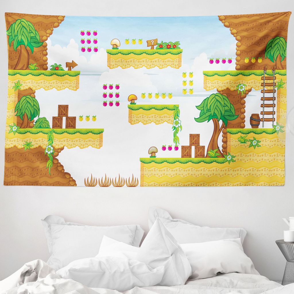 ABAKUHAUS Videospiele Wandteppich, Cartoon Retro Kinder aus Weiches Mikrofaser Stoff Waschbar ohne Verblassen Digitaldruck, 230 x 140 cm, Mehrfarbig