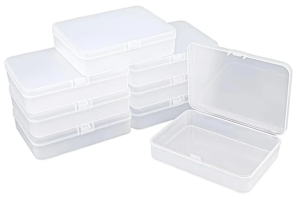 8 Boîtes Rectangulaires Plastique Mat 115x85x115mm avec Couvercle Charnière
