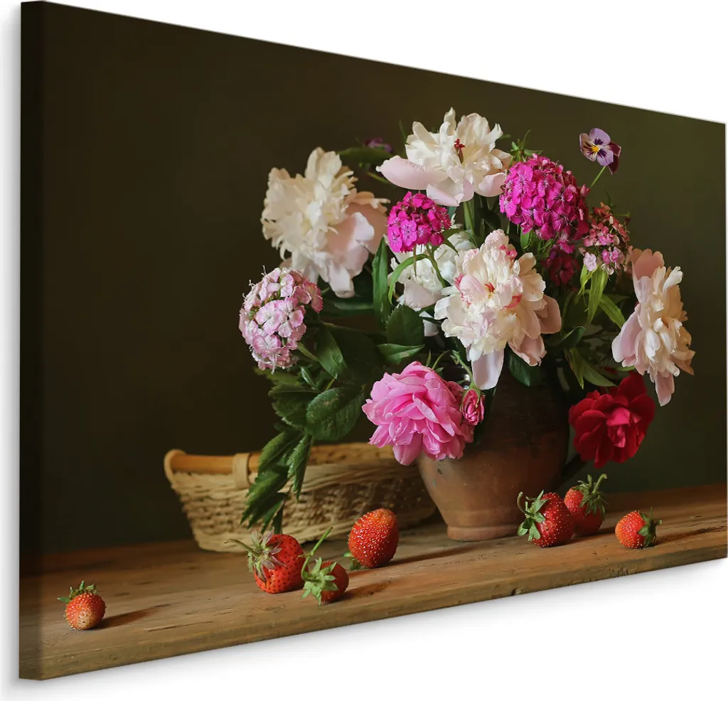 Quadro Peonie 120x80 cm XXL - Tela Stampa d'Arte Moderna per Soggiorno