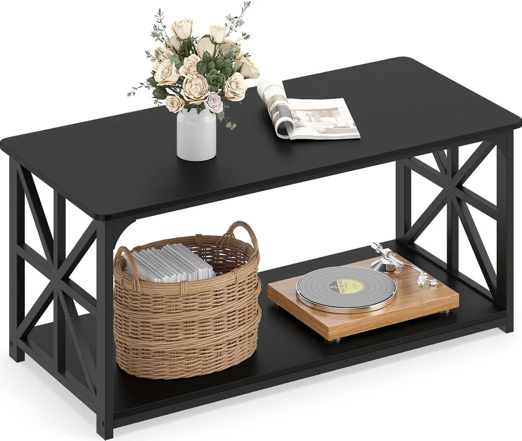 Tavolino Basso COSTWAY 109cm: Struttura Metallo e Stile Rustico