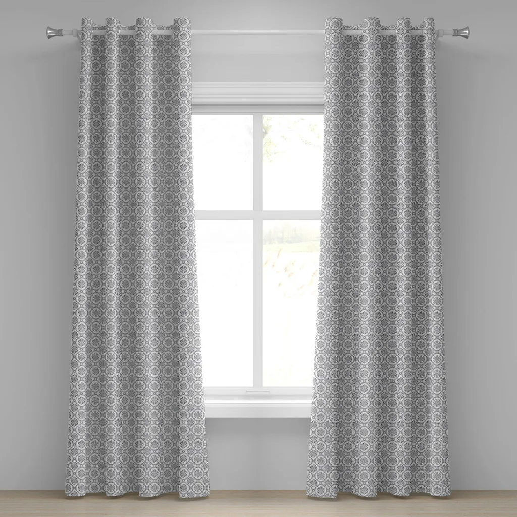 Paire de rideaux décoratifs vintage à motif floral 280x175 cm gris