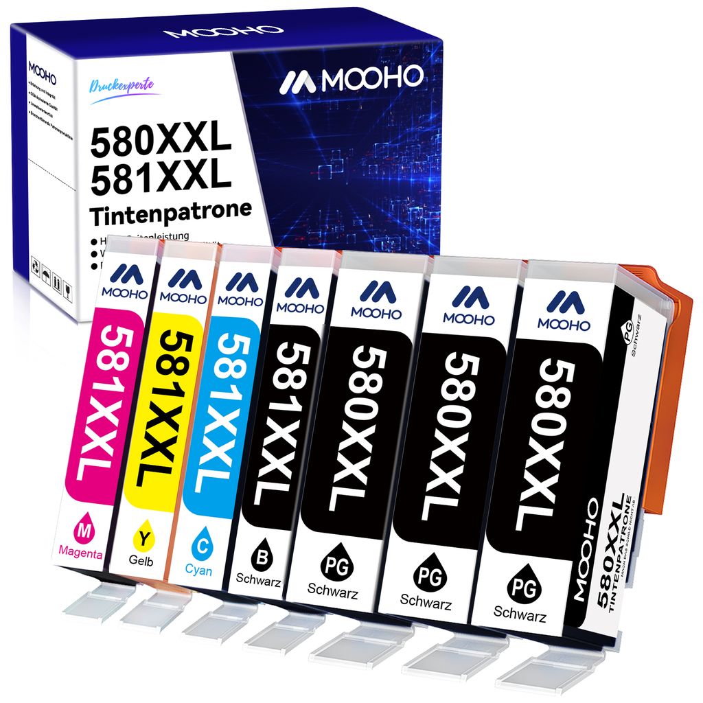MOOHO 7pk PGI-580XXL CLI-581XXL Tintenpatrone für Canon PIXMA TS8150 TS8151 TS8152 TS8250 TS8251 TS8252 TS8350 TS8351 TS8352 TS9150 TS9155