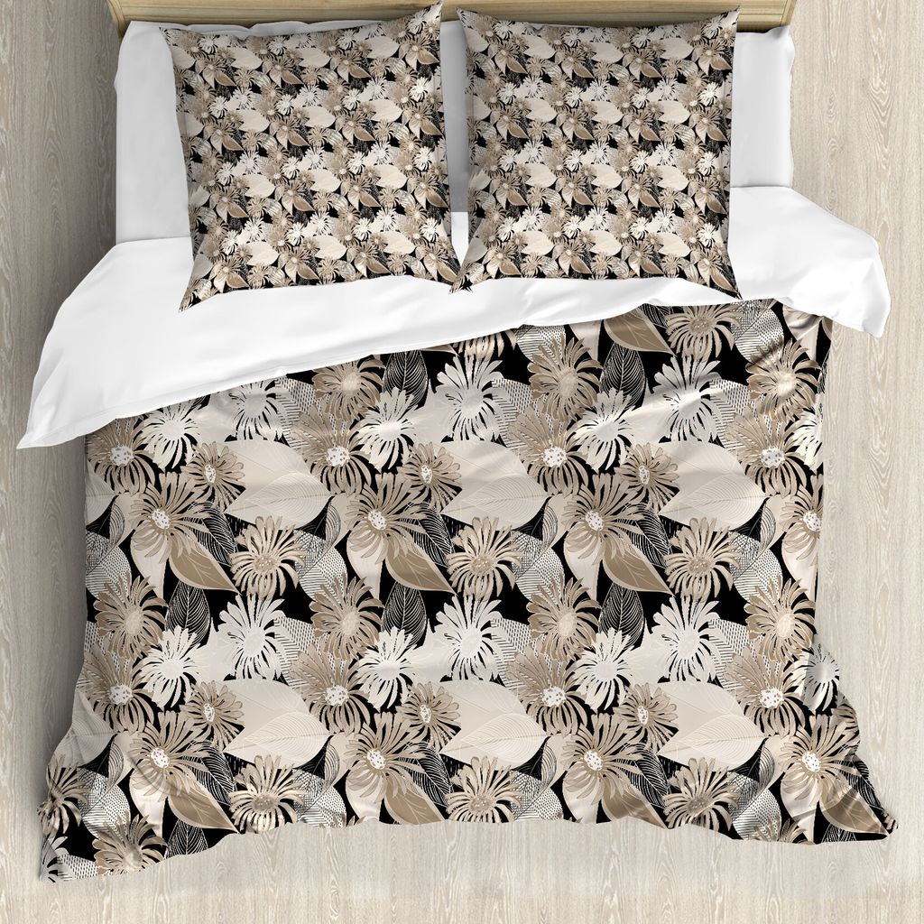 ABAKUHAUS Blumen Bettbezug, Vintage Pflanze Weich Farbe, Milbensicher Allergiker geeignet mit Kissenbezügen, 200 cm x 200 cm - 80 x 80 cm, Tan Sch...
