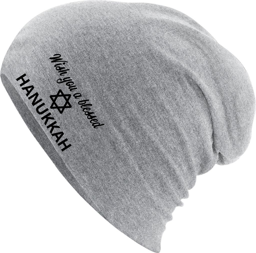 Huuraa Beanie Wish blessed Hanukka Schriftzug Heather Grey One Size Baumwolle und Elasthan Mütze Geschenkidee