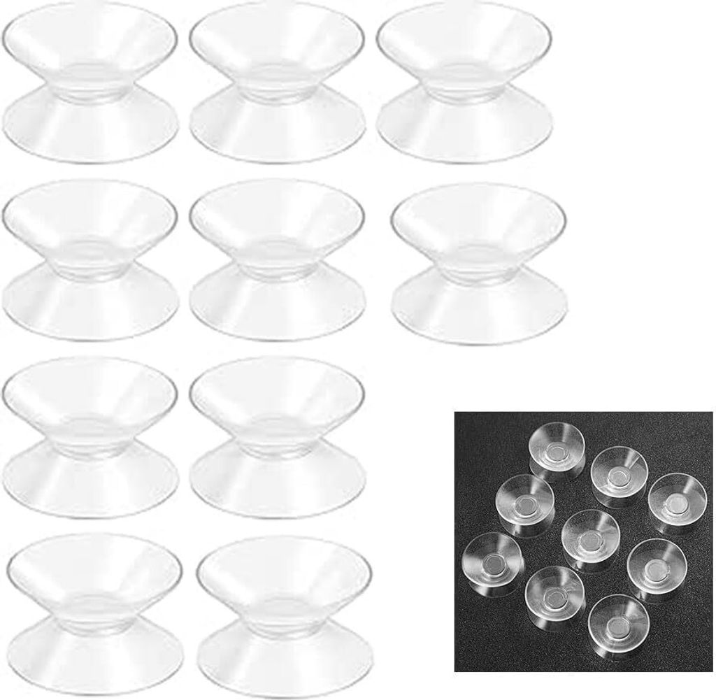 10 Kleine Doppelseitige Saugnäpfe mit Gewinde Transparente Anti-Rutsch Saugnapf Haken für Glas, Spiegel, Deko