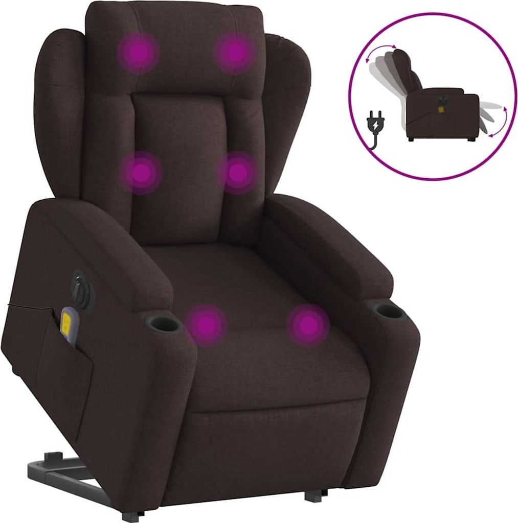 vidaXL Elektrischer Massagesessel mit Aufstehhilfe Dunkelbraun Stoff
