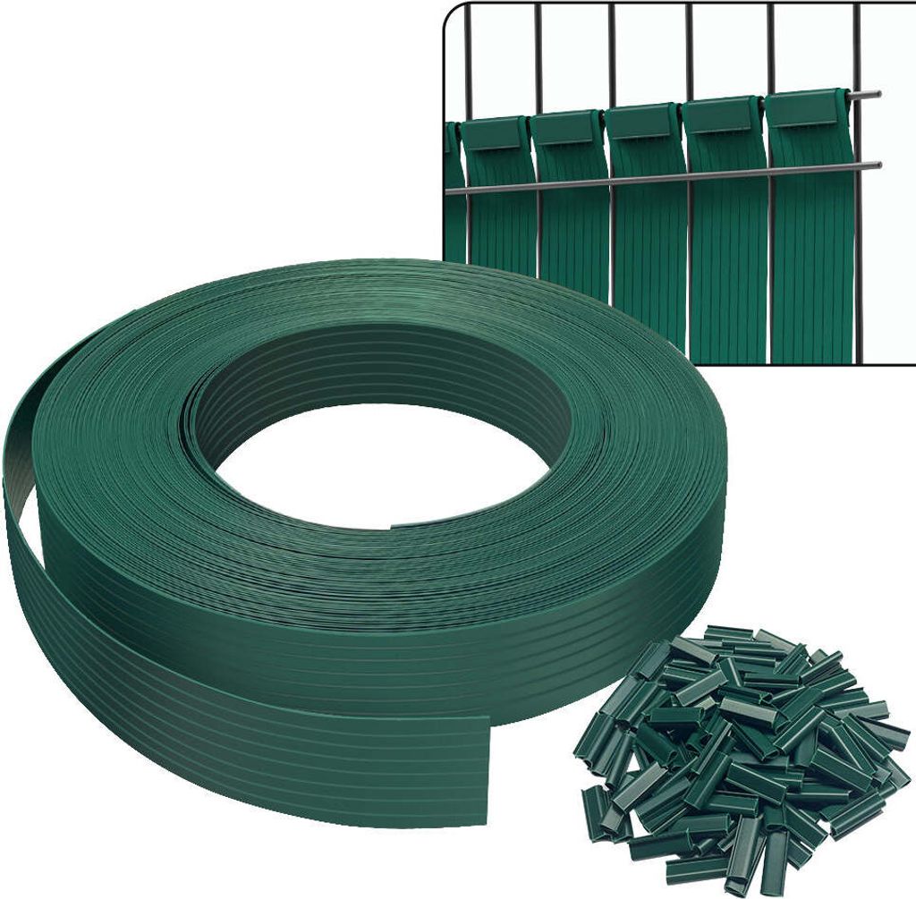 VOUNOT Sichtschutzstreifen für Doppelstabmatten 75m x 4.7cm, PVC Sichtschutz Zaun mit 150 Clips, Grün