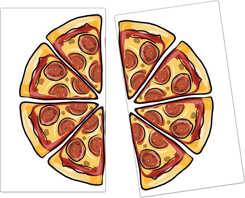 Spritzschutz Herdabdeckplatte Schneidebrett aus Glas Pizzaecken Design 2-Teilig (60x52cm)