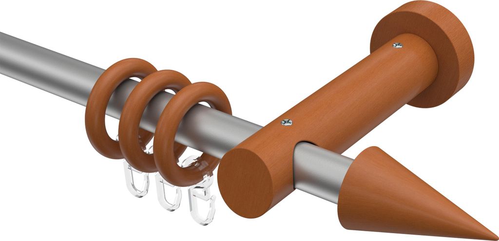 Interdeco Gardinenstange / Vorhangstange Silbergrau / Kirschbaum lackiert, Typ Talena Siveo (Kegel), 20 mm Ø 1-läufig, 100 cm